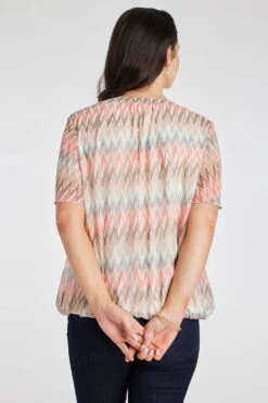 Short Sleeve Ikat Print Blouse With Bubble Hem -Mod Vanta Sales Store 900346451 alt4