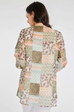 Long Sleeve Hanky Hem Patchwork Blouse -Mod Vanta Sales Store 900346551 alt4