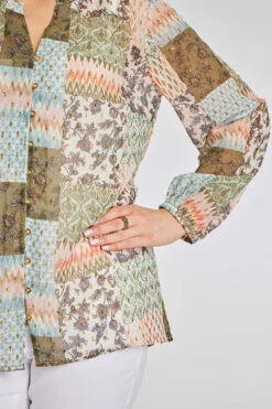 Long Sleeve Hanky Hem Patchwork Blouse -Mod Vanta Sales Store 900346551 alt5