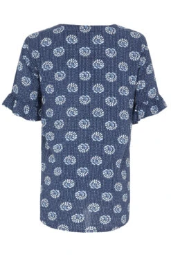 Short Frill Sleeve Leaf Tile Print V-Neck Top -Mod Vanta Sales Store 900346653 alt2