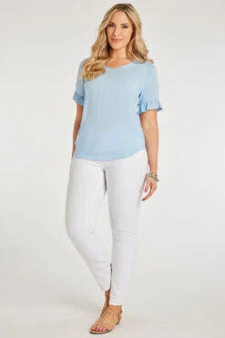 Short Frill Sleeve Plain V-Neck Top -Mod Vanta Sales Store 900346760 alt1