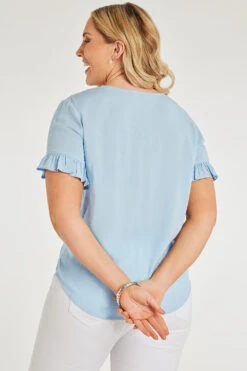 Short Frill Sleeve Plain V-Neck Top -Mod Vanta Sales Store 900346760 alt4