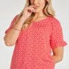 Short Frill Sleeve Chain Geo Print V-Neck Top