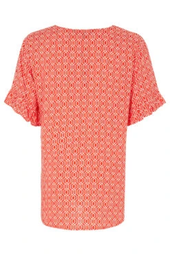 Short Frill Sleeve Chain Geo Print V-Neck Top -Mod Vanta Sales Store 900346869 alt2