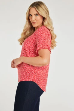 Short Frill Sleeve Chain Geo Print V-Neck Top -Mod Vanta Sales Store 900346869 alt3