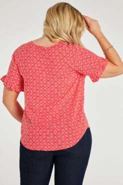 Short Frill Sleeve Chain Geo Print V-Neck Top -Mod Vanta Sales Store 900346869 alt4