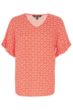 Short Frill Sleeve Chain Geo Print V-Neck Top -Mod Vanta Sales Store 900346869 default