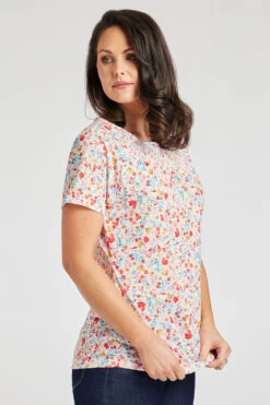 Short Sleeve Ditsy Print T-Shirt With Shirred Neckline -Mod Vanta Sales Store 900347344 alt3