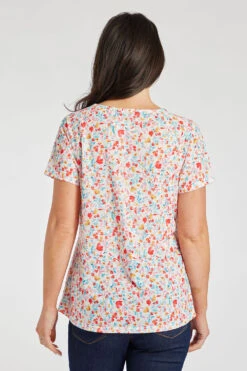 Short Sleeve Ditsy Print T-Shirt With Shirred Neckline -Mod Vanta Sales Store 900347344 alt4