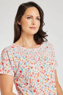 Short Sleeve Ditsy Print T-Shirt With Shirred Neckline -Mod Vanta Sales Store 900347344 alt5