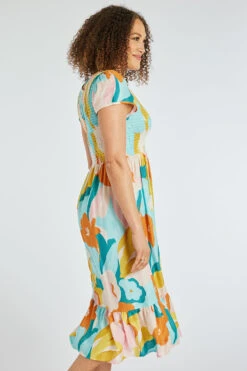 Short Sleeve Modern Floral Shirred Bodice Dress -Mod Vanta Sales Store 900350757 alt3