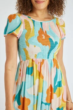 Short Sleeve Modern Floral Shirred Bodice Dress -Mod Vanta Sales Store 900350757 alt5