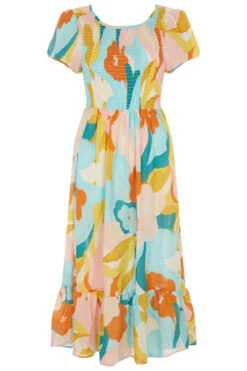 Short Sleeve Modern Floral Shirred Bodice Dress -Mod Vanta Sales Store 900350757 default