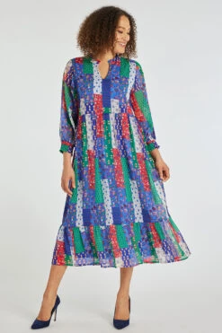 Patchwork Smock Maxi Dress With Shirred Cuffs -Mod Vanta Sales Store 900350809 alt1