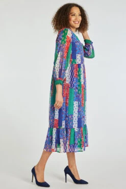Patchwork Smock Maxi Dress With Shirred Cuffs -Mod Vanta Sales Store 900350809 alt3