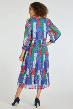 Patchwork Smock Maxi Dress With Shirred Cuffs -Mod Vanta Sales Store 900350809 alt4