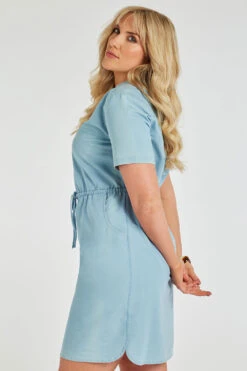 Short Sleeve Chambray Dress With Zip Detail 18 Short Sleeve Chambray Dress With Zip Detail -Mod Vanta Sales Store 900350902 alt3