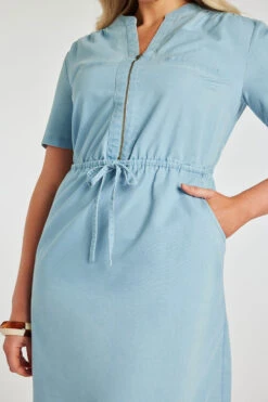 Short Sleeve Chambray Dress With Zip Detail 19 Short Sleeve Chambray Dress With Zip Detail -Mod Vanta Sales Store 900350902 alt5