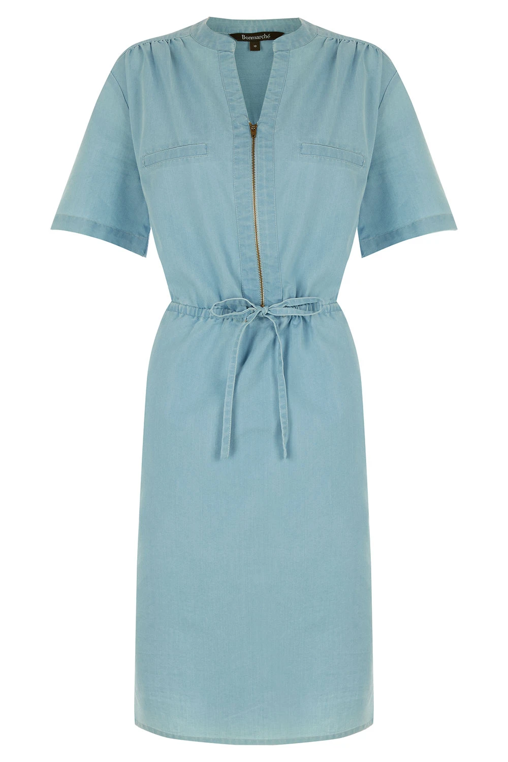Short Sleeve Chambray Dress With Zip Detail 4 Short Sleeve Chambray Dress With Zip Detail - Image 2