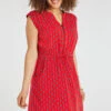 Sleeveless Foulard Dot Print Woven Dress With Zip Front