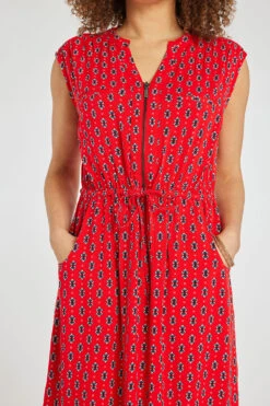 Sleeveless Foulard Dot Print Woven Dress With Zip Front -Mod Vanta Sales Store 900351369 alt5