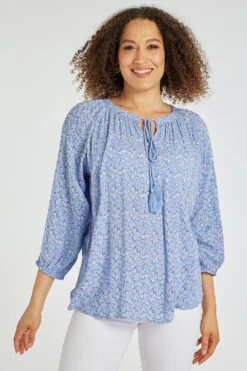 Autonomy - Ditsy Print Crinkle Tie Neck Blouse -Mod Vanta Sales Store 900355209 alt1