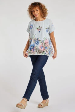 Short Sleeve Floral Design Top -Mod Vanta Sales Store 900356609 alt1