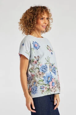 Short Sleeve Floral Design Top -Mod Vanta Sales Store 900356609 alt4