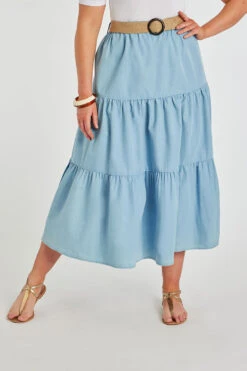 Autonomy - Chambray Tiered Skirt With Belt -Mod Vanta Sales Store 900357026 alt1