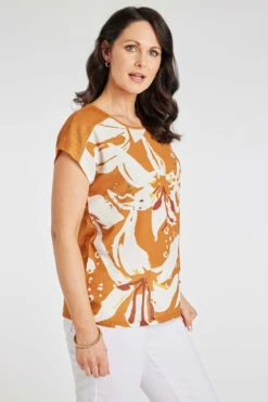 Short Sleeve Large Floral Woven Top With Foil Detail -Mod Vanta Sales Store 900357557 alt3