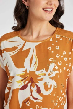 Short Sleeve Large Floral Woven Top With Foil Detail -Mod Vanta Sales Store 900357557 alt5