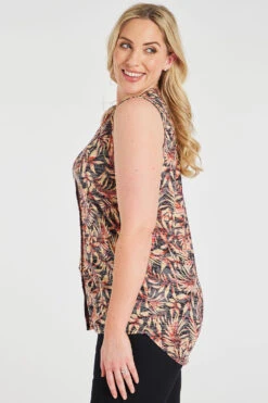 Sleeveless Palm Burnout Design Button Through Shirt -Mod Vanta Sales Store 900357907 alt3