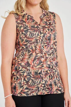 Sleeveless Palm Burnout Design Button Through Shirt -Mod Vanta Sales Store 900357907 alt5