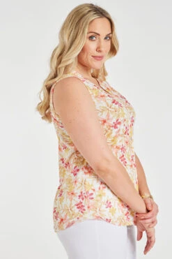 Sleeveless Tropical Ditsy Print Burnout Button Through Shirt -Mod Vanta Sales Store 900358044 alt4