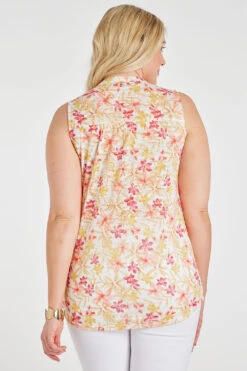 Sleeveless Tropical Ditsy Print Burnout Button Through Shirt -Mod Vanta Sales Store 900358044 alt5