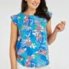 Sleeveless Tropical Print Vest With Frill Detail -Mod Vanta Sales Store 900358709 alt1