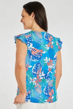 Sleeveless Tropical Print Vest With Frill Detail -Mod Vanta Sales Store 900358709 alt4