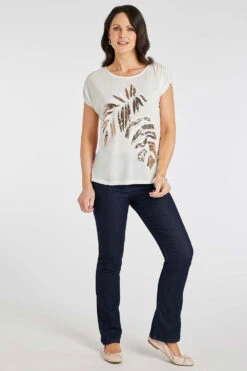 Short Sleeve Sequin Leaf Design Top -Mod Vanta Sales Store 900358844 alt1