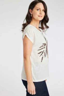 Short Sleeve Sequin Leaf Design Top -Mod Vanta Sales Store 900358844 alt3