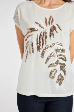 Short Sleeve Sequin Leaf Design Top -Mod Vanta Sales Store 900358844 alt5
