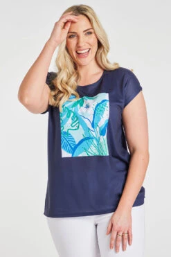 Short Sleeve Tropical Leaf Print T-Shirt