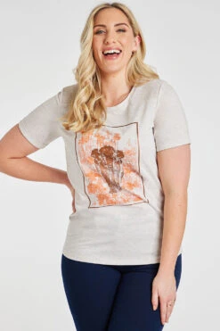 Short Sleeve Elephant Design T-Shirt With Shirred Shoulders