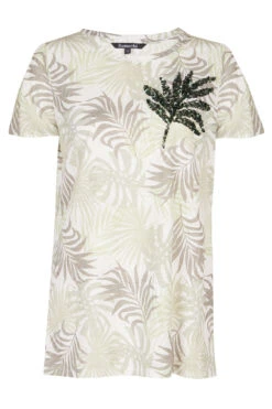 Short Sleeve Leaf Print Burnout T-Shirt With Sequin Detail -Mod Vanta Sales Store 900359539 default