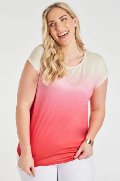 Short Sleeve Ombre Design T-Shirt With Hotfix Detail