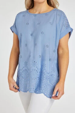 Short Sleeve Broderie Front Detail Top -Mod Vanta Sales Store 900362009 alt5