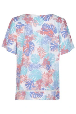 Short Sleeve Square Neck Tropical Leaf Linen Top -Mod Vanta Sales Store 900363851 alt2