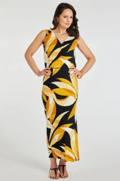 Mono Palm Print Maxi Dress With Ruched Front -Mod Vanta Sales Store 900365607 alt1