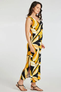 Mono Palm Print Maxi Dress With Ruched Front -Mod Vanta Sales Store 900365607 alt3