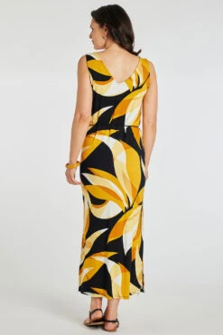 Mono Palm Print Maxi Dress With Ruched Front -Mod Vanta Sales Store 900365607 alt4