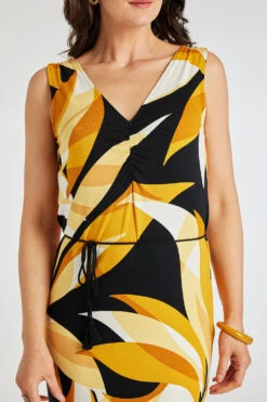 Mono Palm Print Maxi Dress With Ruched Front -Mod Vanta Sales Store 900365607 alt5